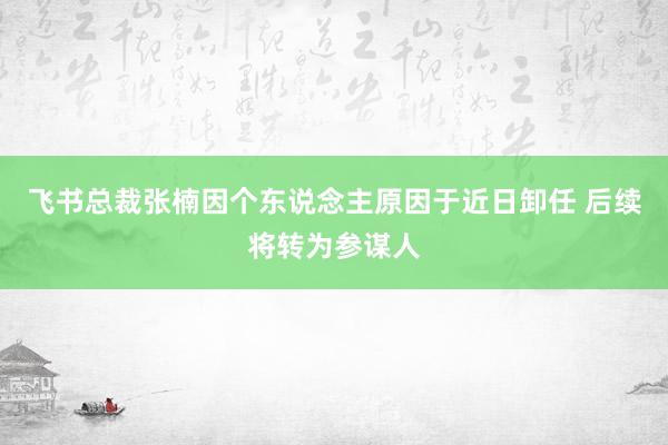 飞书总裁张楠因个东说念主原因于近日卸任 后续将转为参谋人